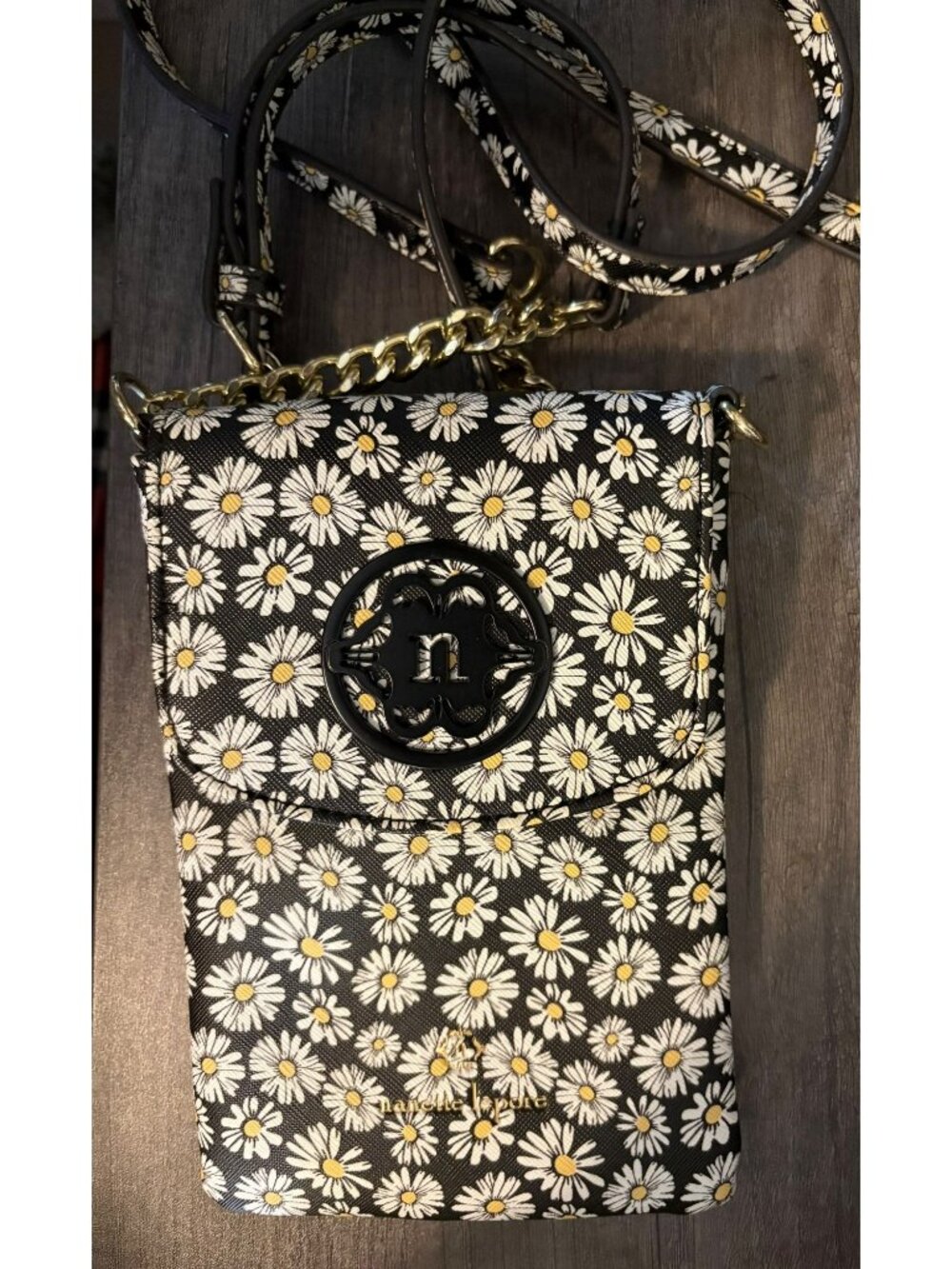 Nanette Lepore Black Daisy Crossbody Bag With Chain Strap